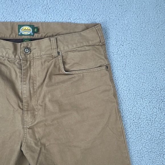 Cabela's Lined Canvas Work Pants Men 38x36 Beige 5-Pocket Outdoor Hiking - Picture 12 of 16